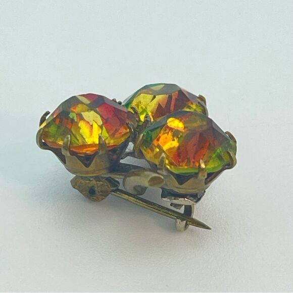 Vintage Watermelon Rivoli Rhinestone Grape Cluster Brooch | Antique pin - Picture 4 of 10